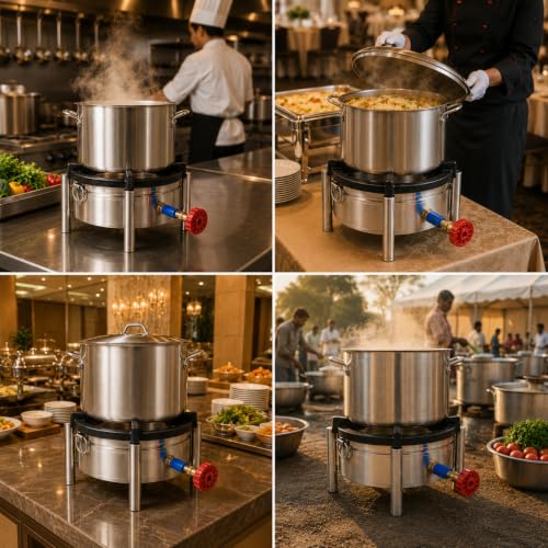 Image of Round Catering Burner 10x10 Inch Heavy Duty LPG Gas Stove Commercial Cooktop for Hotel Restaurant Kitchen