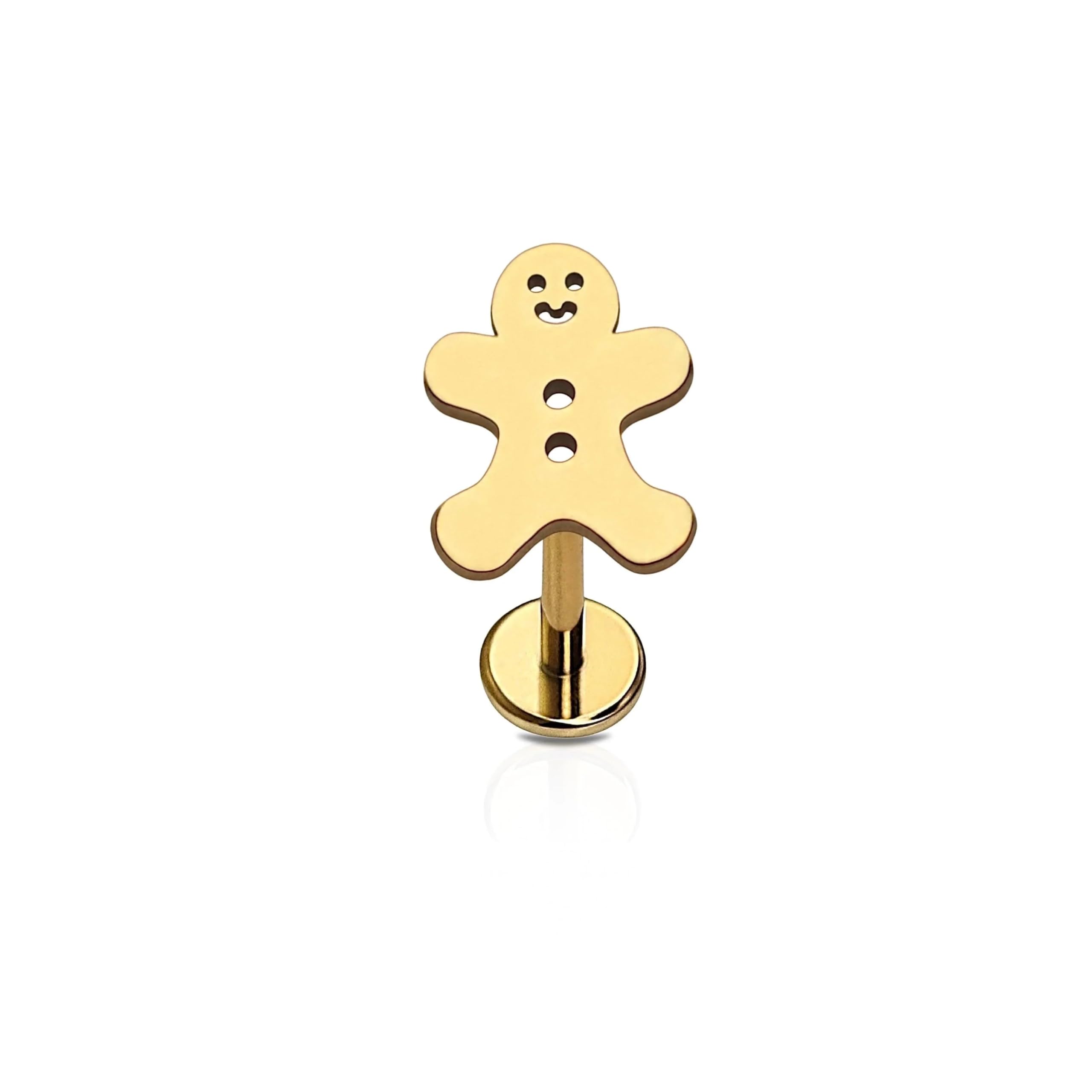 Cords Club Gingerbread Flat Back Stud – Single 18K Gold Plated ASTM-F136 Implant Grade Titanium - Push Pin Design for Sensitive Ears — (Single Earring