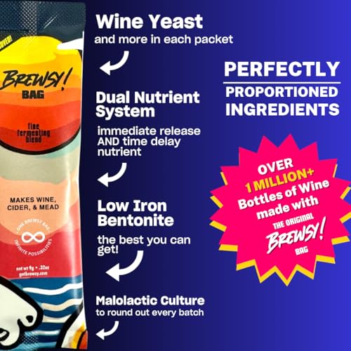 brewsy failproof app-enabled wine yeast - 7 ingredient blend - fastest tastiest wine possible for wine mead cider 032 ounce pack of 3