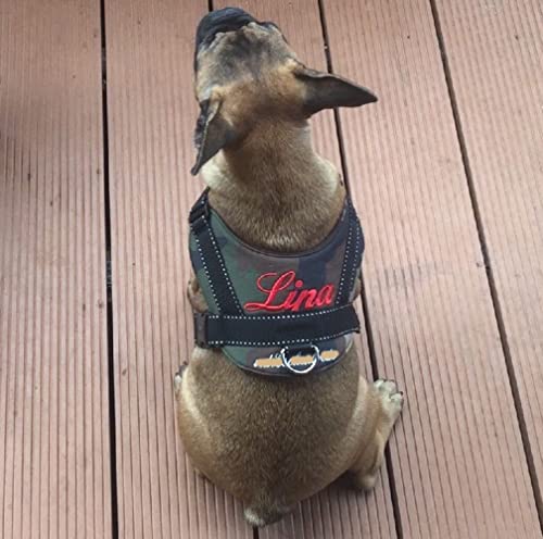 Hundegeschirr kleine Hunde Brustgeschirr mit Wunsch Namen bestickt Camouflage rot Tarnung Optik mittelgroße und große Hunde
