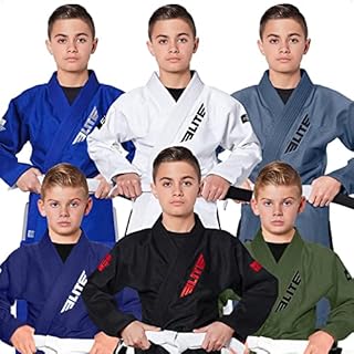 Kids BJJ GI, Elite Sports Youth IBJJF Children’s Brazilian Jiujitsu Gi kimono W/Preshrunk Fabric & Free Belt (Premium Black, C0)