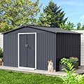 Acekool 10x12 FT Outdoor Metal Storage Shed, Large Garden Tool Shed with Lockable Door and Vents, Waterproof Galvanized Metal Sheds for Tools & Equipment, Garbage Can, Bike, Mower, Gray
