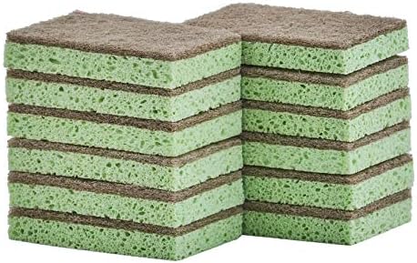 Superio Non-Scratch Cellulose Sponge Scrub (12-Pack) Heavy Duty Kitchen Sponges Scrubbers with Scouring Pad (Green)