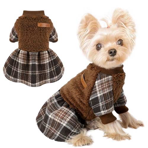 Image of Dog Sweater Dog Clothes for Small Dogs Boy Girl Fall Puppy Dress Warm Fleece Chihuahua Yorkie Teacup Doggie Sweaters Dresses Doggy Sweater for Small Dogs Girl Cat Outfit, Brown, M