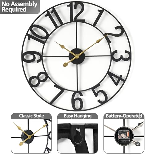 Sorbus Large Wall Clock, Metal Frame, Battery Powered (16 Inch, Black) - image 4