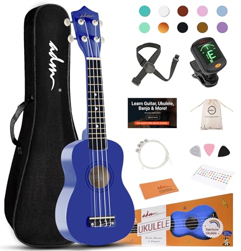 Image of ADM Ukulele for Beginners Hawaiian Wood Ukelele Kit for Kids Adult Student Starter Professional Ukalelee Pack Bundle with Free Lessons Gig Bag Strap Nylon String Tuner (Navy, 21 Inch)