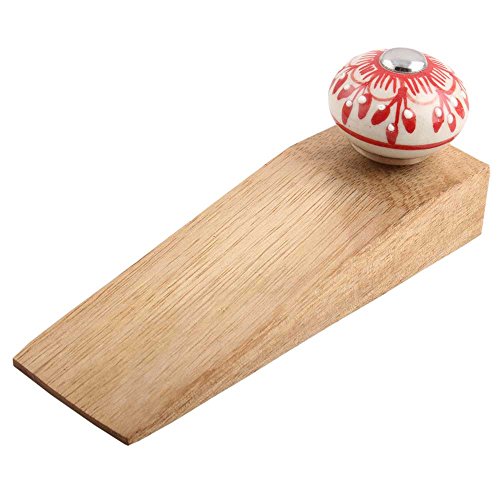 Image of IndianShelf 2 Packs Wood Door Stopper for Home Rubber Zinnia Flower Floor Gate Stopper Red Door Wedge Powerful Gripping