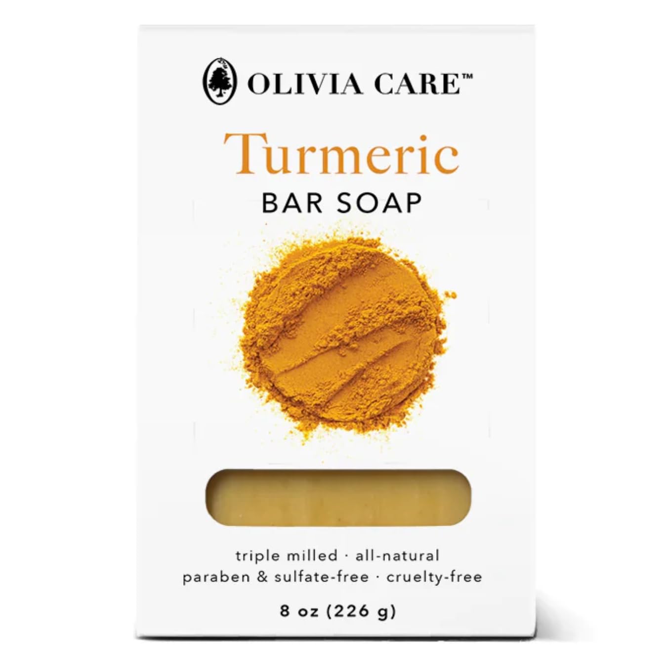 Olivia Care Turmeric Bar Soap -Natural, Vegan & Organic - For Face & Body Exfoliate, Hydrate, Moisturize & Deep Clean - Triple-Milled - Infused with