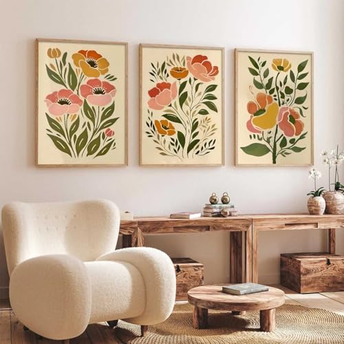 Image of kotart Botanical Art Home Decoration Painting | Floral Paintings With Frame For Living Room Bed Room Hotel Wall Decor Digital Reprint Set of 3 (13X17 inch)