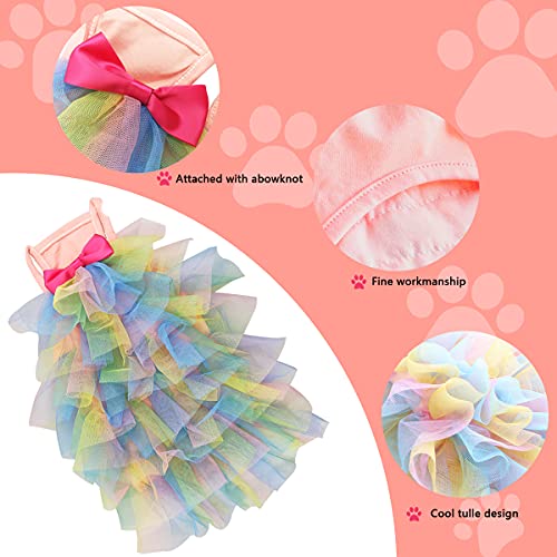Moorfowl Small Dog Rainbow Sundress With Bowknot Puppy Tulle Skirt Colorful Princess Dress For Pet Cat Shirt Clothes Doggie Apparel For Party Birthday Wedding Costumes (Small) #TOP3