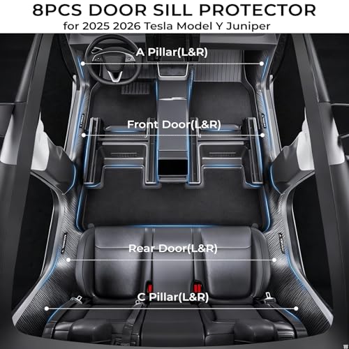 Image of 8Pcs Door Sill Protector for Tesla Model Y Juniper 2025 2026 Front and Rear Door Pedal Kick Protection Carbon Fiber Friction Resistant Model Y Juniper Interior Accessories