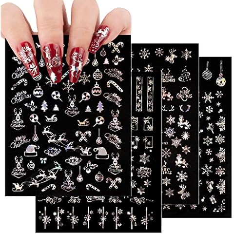 11 Sheets Silver Christmas Nail Stickers Cover