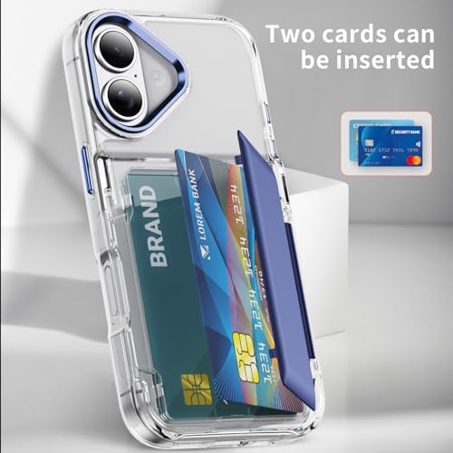 Coque iPhone 17 double fente carte de crédit rigide PC souple TPU bleu JF