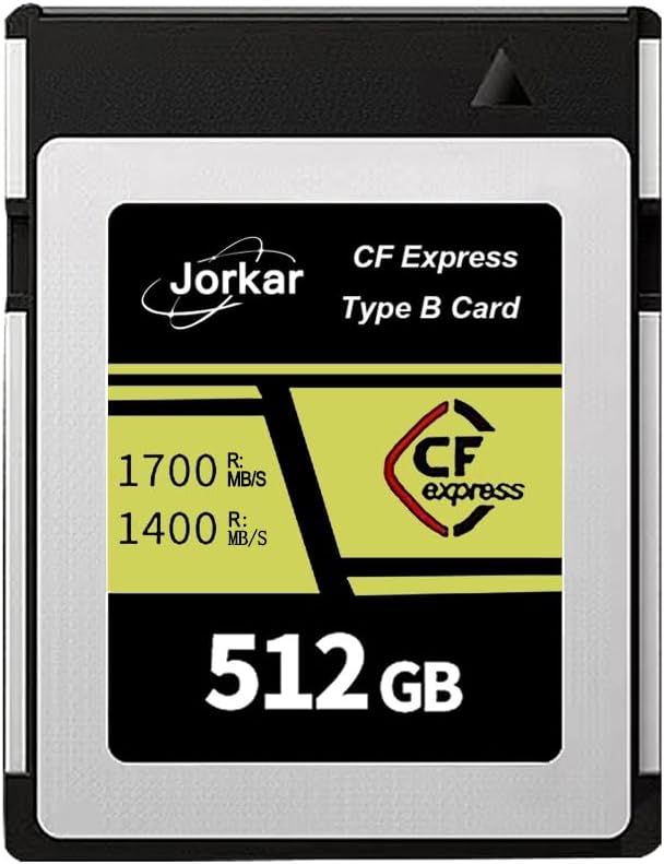 Jorkar512GB CFexpress Type B Memory Card, High-Speed Up to 1700MB/s, RAW 8K 4K Photo Video, for Cameras Camcorders Ni kon Z6/Z7/Z8/D6, for Ca non EOS-1DXMark III/EOS-R5, for Panaso S1/S1R, DJI (Gold)