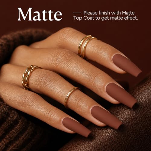 Image of AZUREBEAUTY 18ML Brown Fall Gel Nail Polish | Pure Coffe Brown Fall Soak Off UV /LED Gel Polish for French Tips, High Gloss Solid Brown Nail Art Gel for DIY Manicure Salon