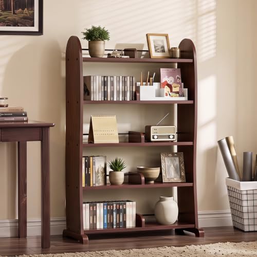 LELELINKY 5-Tier DVD Storage Cabinet, DVD Shelf and CD Rack, Walnut — view 7