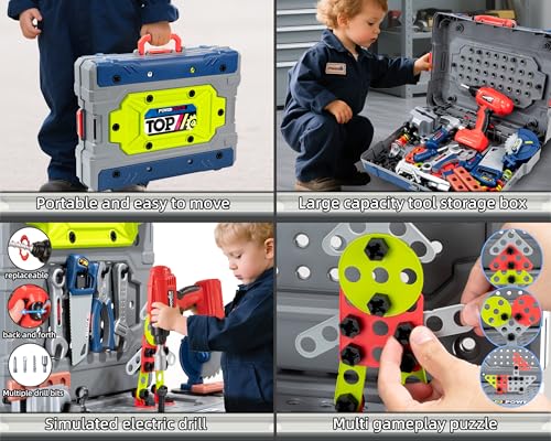 Kids Tool Kit,Kids Tool Bench STEM Engineering Playbench,32-inch Folding Workbench Set with 35+ Accessories, Electric Drill Toy & Tool Storage, Creative Construction Playset for Boys Girls Ages 3-5