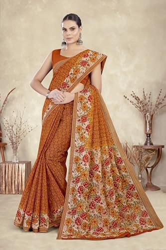 Tamaira Fashion Women's Printed Pure Cotton Mulmul Saree Without Blouse Piece(2529_Mustard)