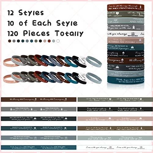 HyDren 120 Pcs Religious Silicone Wristbands Christian Gift Bulk Bible Rubber Bracelets Colorful Inspirational Christian Scripture Bracelets for Women Men VBS Pastor3