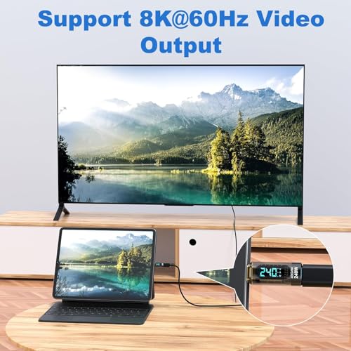 Image of ETZIN 240W USB C Extension Adapter with Digital Display, 40Gbps USB C Male to Female Adapter,Type C Ada-pter Support 8K@60Hz for Thunderbolt 15 Pro More C Cables /Devices Blue