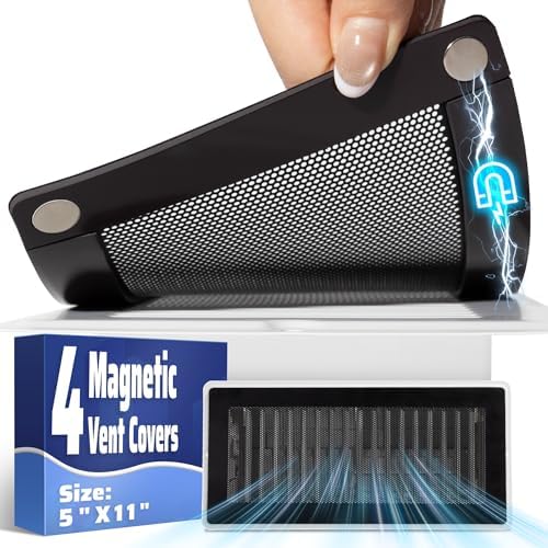 Magnetic Vent Mesh- 4 Pack, 5 x 11 inch Strong Magnetic Vent Covers for Home Floor, Ceiling and Wall Registers, Ventilate While Prevent Objects from Entering, Durable and Solid - Black