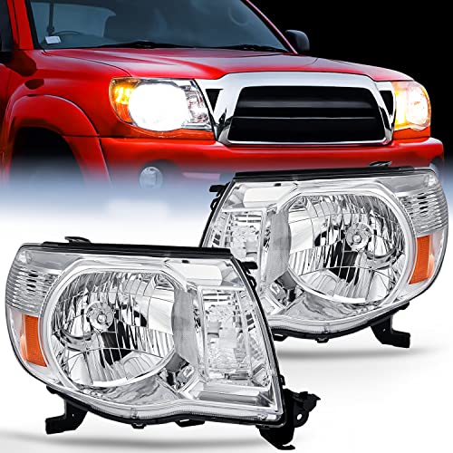 Image of Nilight Headlight Assembly for 2005 2006 2007 2008 2009 2010 2011 Toyota Tacoma Replacement Headlamp Chrome Housing Amber Reflector