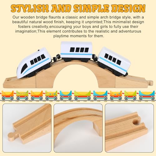 8 pcs wood train track expansion set wooden train bridges straight wooden train track accessories for most major toy train tracks railway