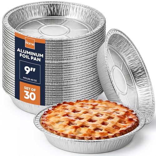 The Name 9 Round 30 Pack Aluminum Foil Pans Disposable Pie Tins Mini Pans Tart Baking Trays Oven/Freezer Safe Perfect for Apple Pie Pumpkin Pie Quiche Pot Pie Cobbler Catering & Food Service