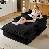 Oversized Corduroy Chaise Lounge Chair Indoor Ottoman, Sleeper Chair with Throw Pillows and Armrests, Corduroy Sleeper Sofa Couch with Pillows, Recliner Cloud Chai for Living Room Black