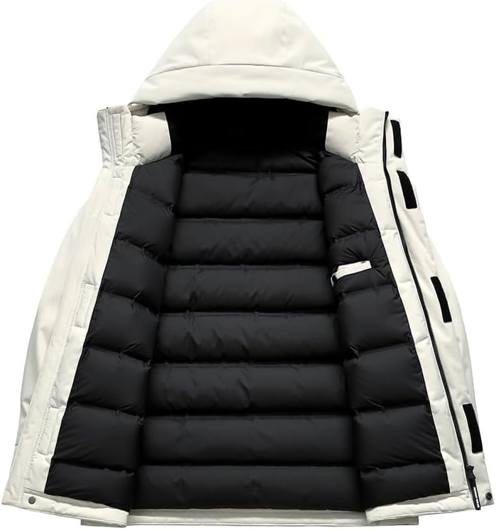 Mens Stand Collar Hooded Down Jackets Winter Thick Warm Loose Fit Casual Outdoor Puffer Coat