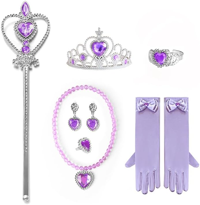 Miniatura 6 de IBTOM CASTLE Disfraz de princesa para niñas, 8 piezas, corona, vara, joyería, lentejuelas, tul, accesorios de cosplay
