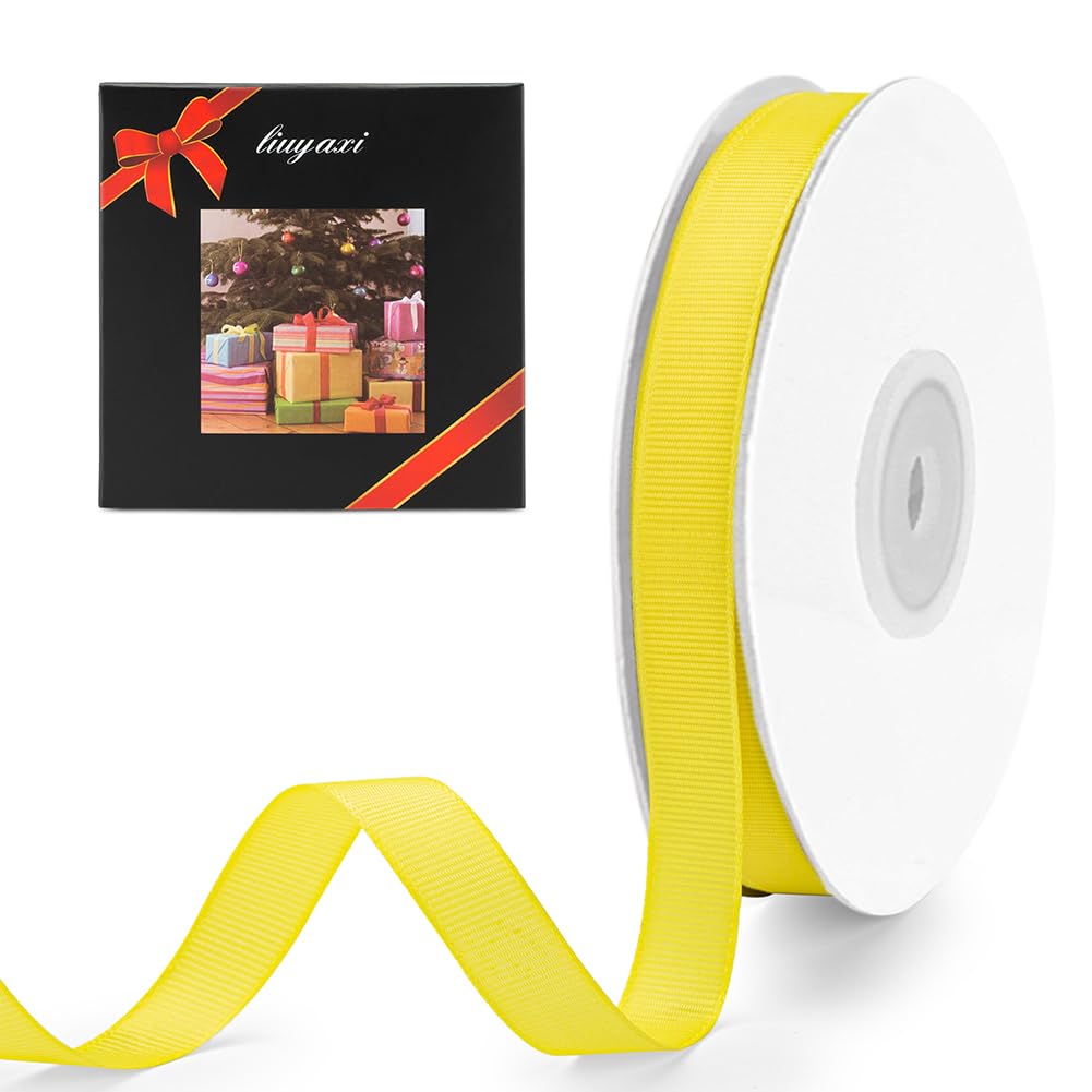 LIUYAXI 1/2" X 50 Yards Solid Yellow Grosgrain Ribbon, Perfect for Crafts, Wedding Decor, DIY Hair Accessories, Sewing, Gift Package Wrapping and More