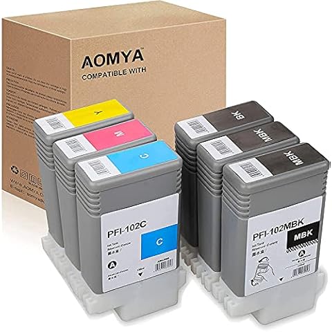 Aomya Compatible PFI-102 pfi 102 Ink Cartridge for ImagePrograf iPF500 510 600 605 610 650 655 700 710 720 750 755 760 765 130ML Ink Cartridge(2MBK, BK, C, M, Y) 6 Pack Cover