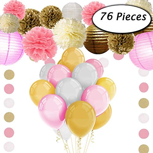 76 pcs DIY Kit de décorations pour baby shower Décoration chambre d'enfant Décorations de mariage de douche  Noir Or blanc papier de soie Fleurs pompons papier Pompon Pois Guirlande Papier