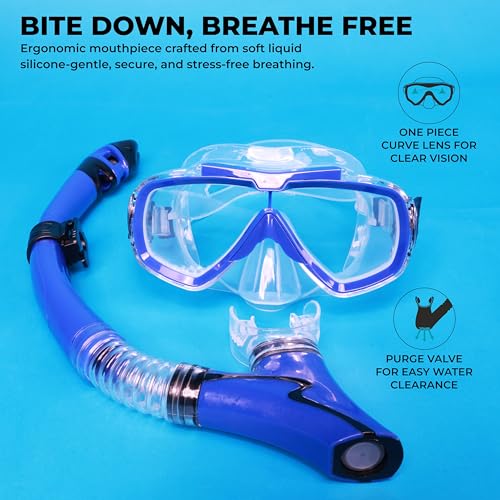 Image of Nivia Pro Dive 2.0 Diving Set for Unisex Kids and Adults, Snorkle Set with Swimming Goggles, Swimming Mask Diving Goggles with Silicone Strap, Snorkel Mask for Underwater Sports Diving (Blue)