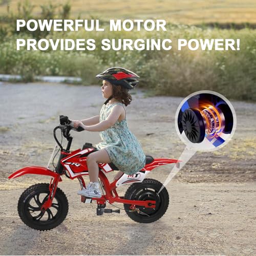 Image of Kids Electric Motorcycle, 25.2V 300W Brushless Motor & Controller, 3 Speeds (10MPH, 8 Miles), LCD, LED, Moto Sound, Twist Grip, Dual Suspension & Brakes, for 3-8 yrs, 110 LB (Red)