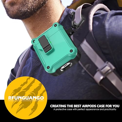 Image of RFUNGUANGO AirPods 2 Case with Lock Magnetic Lid, Black Teal