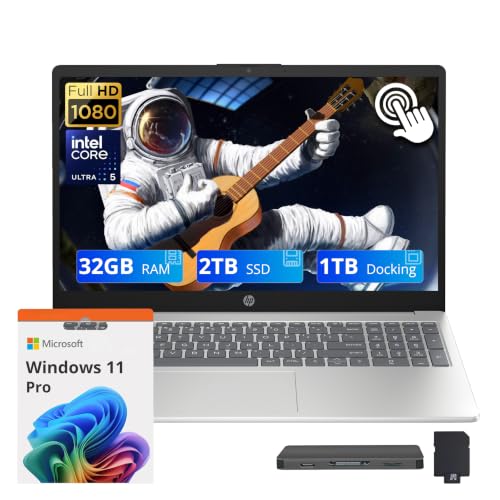 Image of HP 15.6 inch FHD Touchscreen Laptop, Intel Ultra 5 125H, 32GB DDR5, 3TB Storage (2TB SSD+1TB Docking Station Set), Intel Arc Graphics, Numeric Keypad, HD Webcam, Wi-Fi 6, Windows 11 Pro, Silver