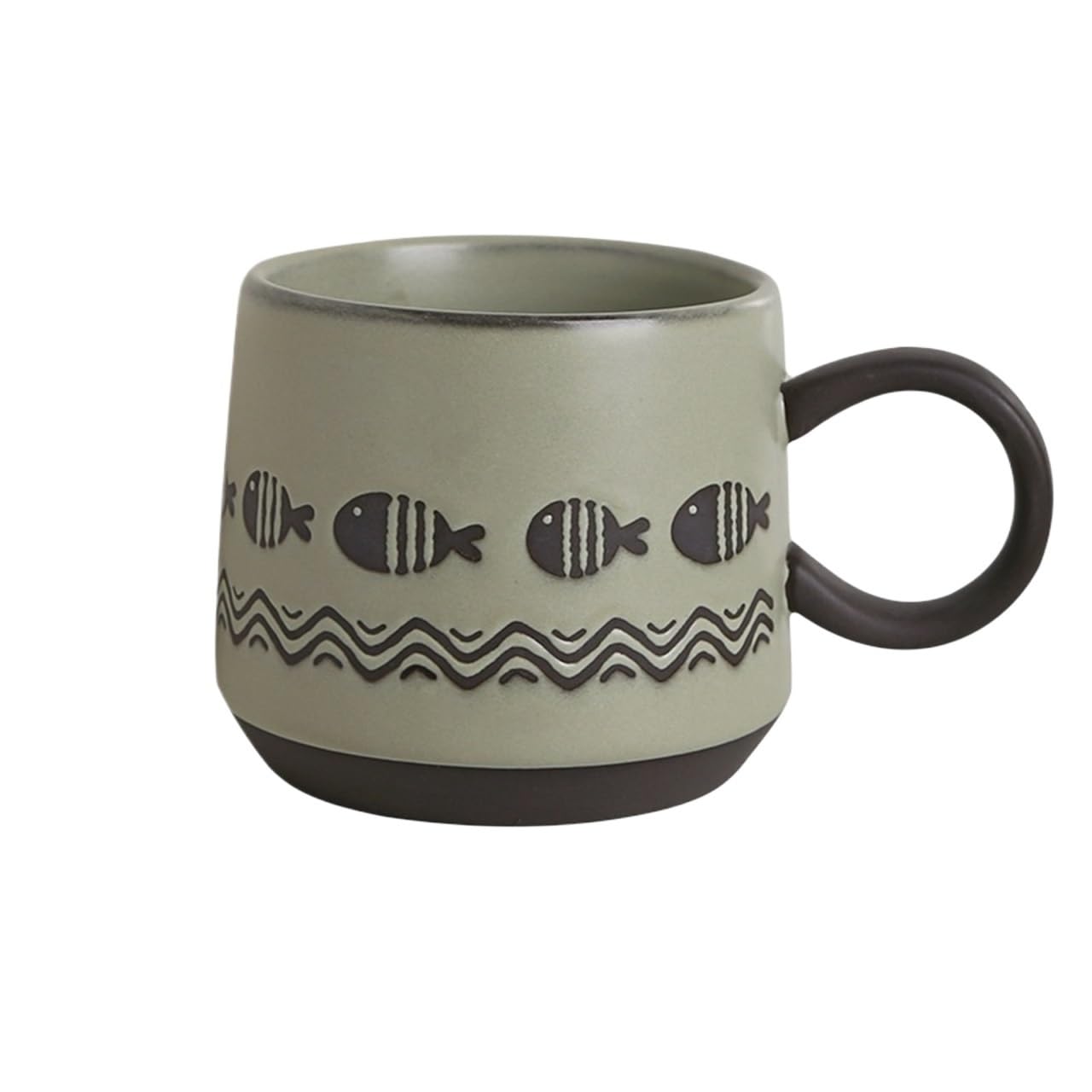 HLHLOP777 Coffee Mugs Stoneware Small Fish Pattern Large Capacity Breakfast Cup Household Mug Coffee Oatmeal Coffee Cup
