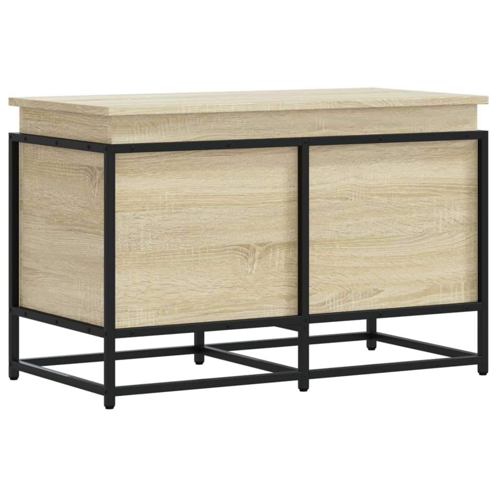 Homgoday Caja con tapa de roble Sonoma, 80 x 40 x 51,5 cm, aglomerado, muebles de baúles y baúles, contenedor de jardín, porta herramientas de jardín, puf de exterior, baúl de exterior