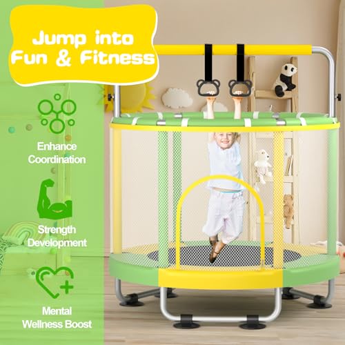 ZCMHAXJ 55" Trampoline for Kids with Enclosure, 440lbs Capacity Indoor & Outdoor Toddler Trampoline with Adjustable Gymnastics Bar & Toys, for Boys & Girls - Image 4