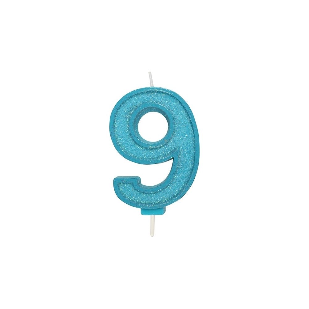CULPITT Sparkle Number Candles For Cake & Cupcakes, Single Numbers From 0-9, Say Happy Birthday with These Candle Sparklers, Celebrate Birthdays & Anniversaries with Flair - Blue 9