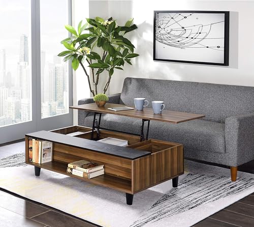 Scandinavian Coffee Table with Lift Top & Open Compartments -