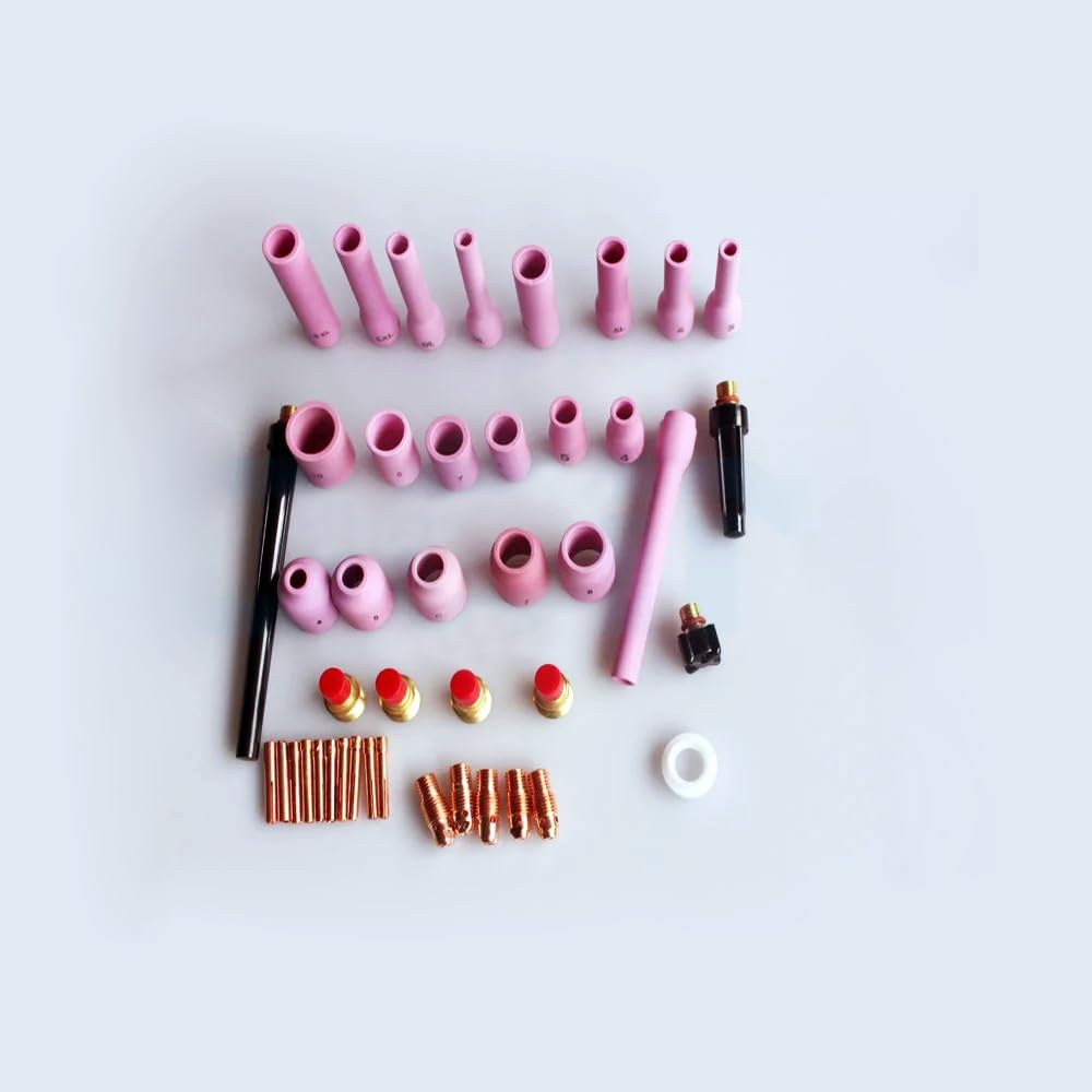 Kit de consumibles de antorcha Tig, boquilla larga de alúmina, tapa trasera, Cuerpo De Mandril compatible con antorcha de soldadura TIG SR WP9 20 25, 43 Uds.
