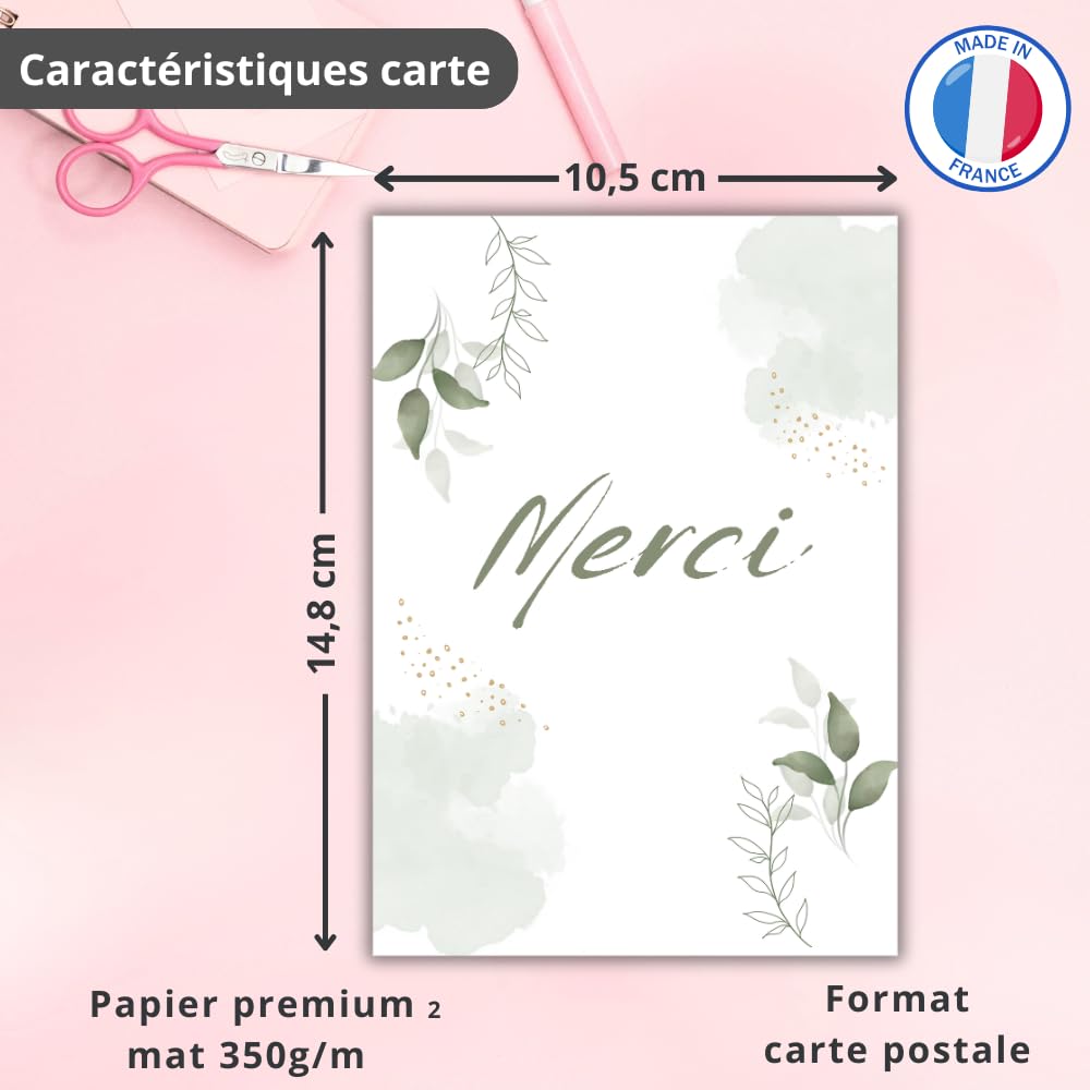 Set 10 biglietti ringraziamenti con buste stampate | Design FLORAL | Cartolina 10,4x14,8 cm | Ringraziamento matrimonio nascita compleanno