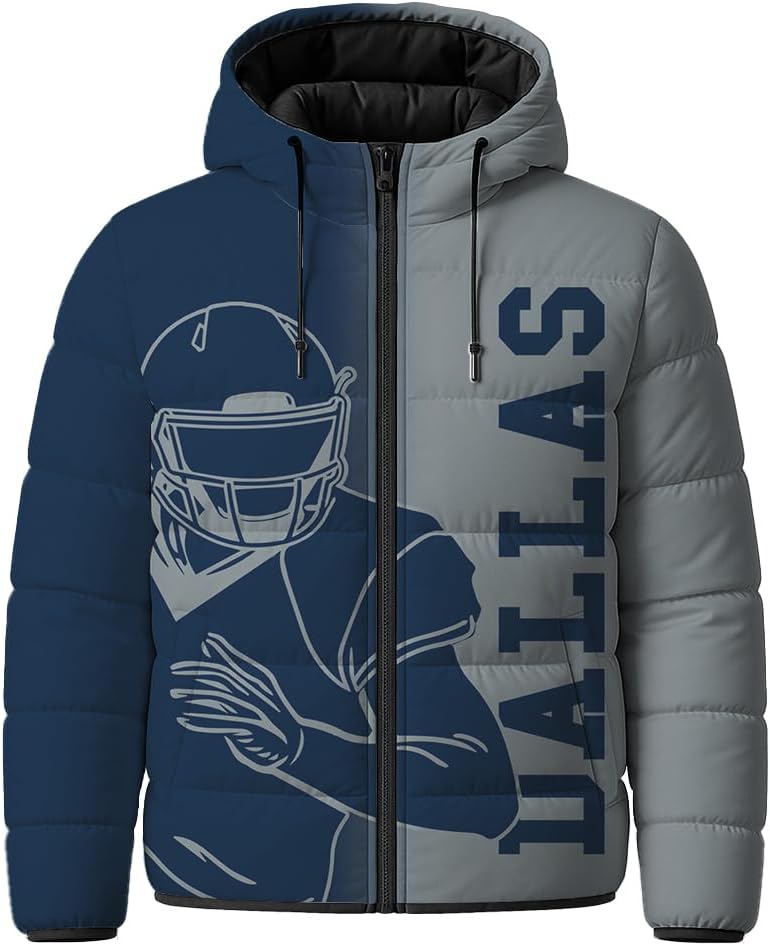 Mens Sport Fans American Personalized Puffer Down Jacket Custom Name Number City Football Coat Christmas Fans Gift