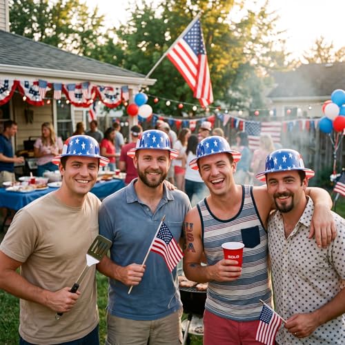 Image of Shyyween American Flag Plastic Hats Patriotic 4th of July USA Party Accessories Red White and Blue Hats for Independence Day