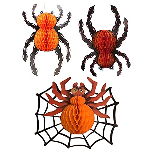 Licogel Halloween Hanging Spider Paper 3PCS Lightweight Decorative Festive Funny Haunted House Decoration Spider Props Festivals Honeycomb Prank Toys Shops Cosplay Scene Arrangement