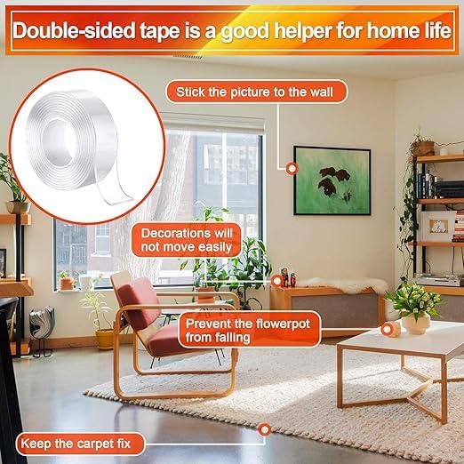 Image of Double Sided Tape, 3 Meter Removable and Washable Grip Mounting Tape, for Home Office Car Decoration, Fixing Carpets (Pack of 1)