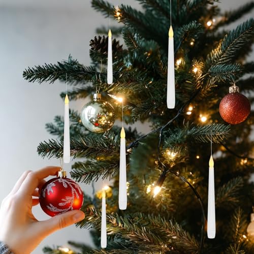 Image of Lezonic Flameless Floating Candles with Wand,20 Pcs Magic LED Hanging Taper Candles,Flickering Battery Operated Taper Candle with Wand Remote for Halloween Decorations